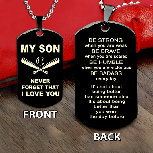Baseball customizable engraved double sided dog tag gifts from dad mom to son