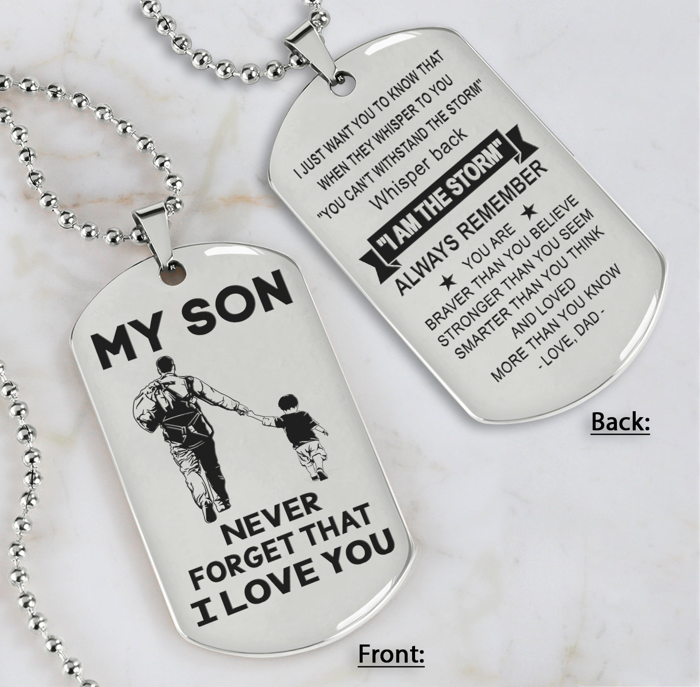 DRB Personalized Double Sided Dog Tag To My Son Never Forget That I Love You - Whisper Back I'm The Storm