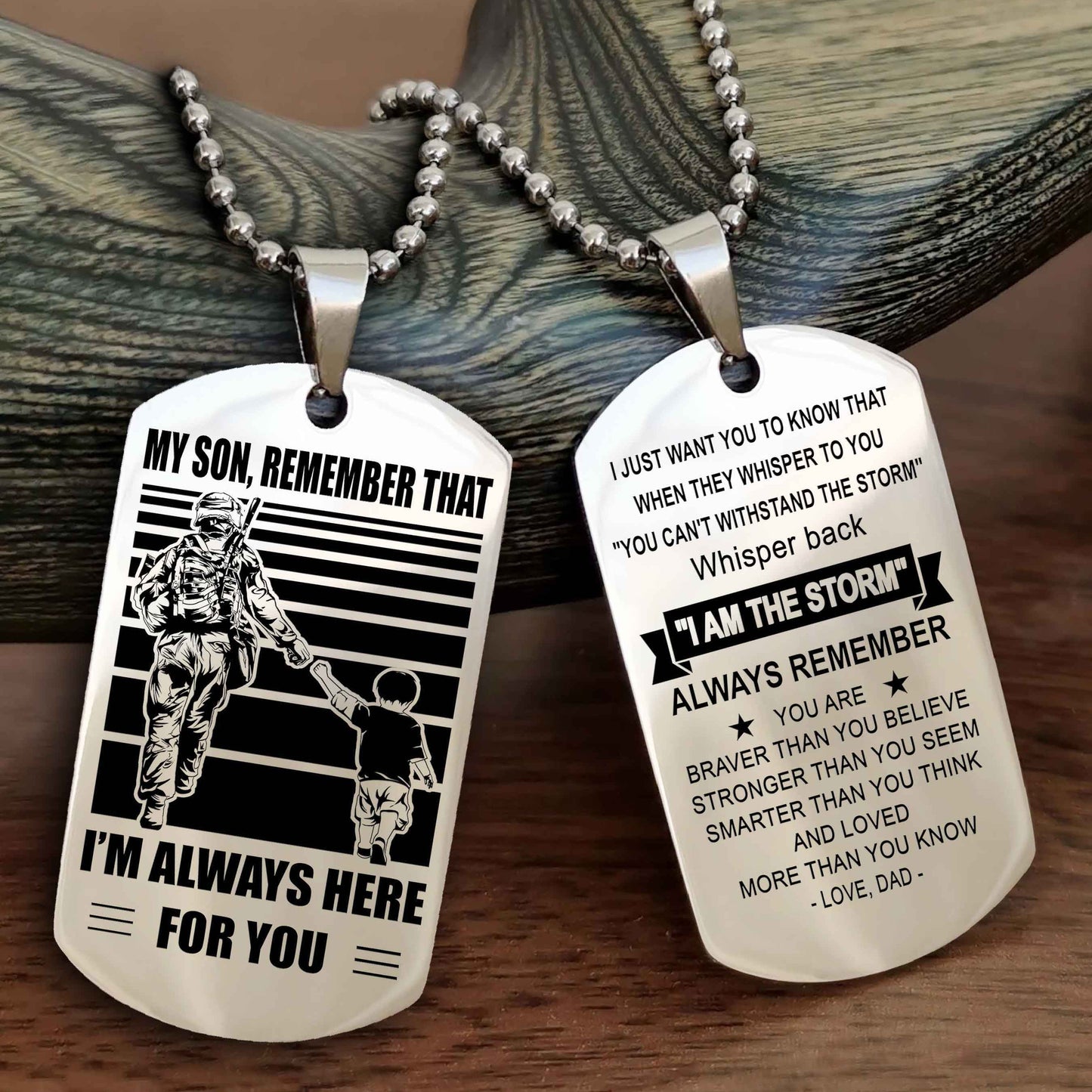 Biker Personalized Double Sided Dog Tag My Son Remember That I Will Always Here Whisper Back I Am The Storm
