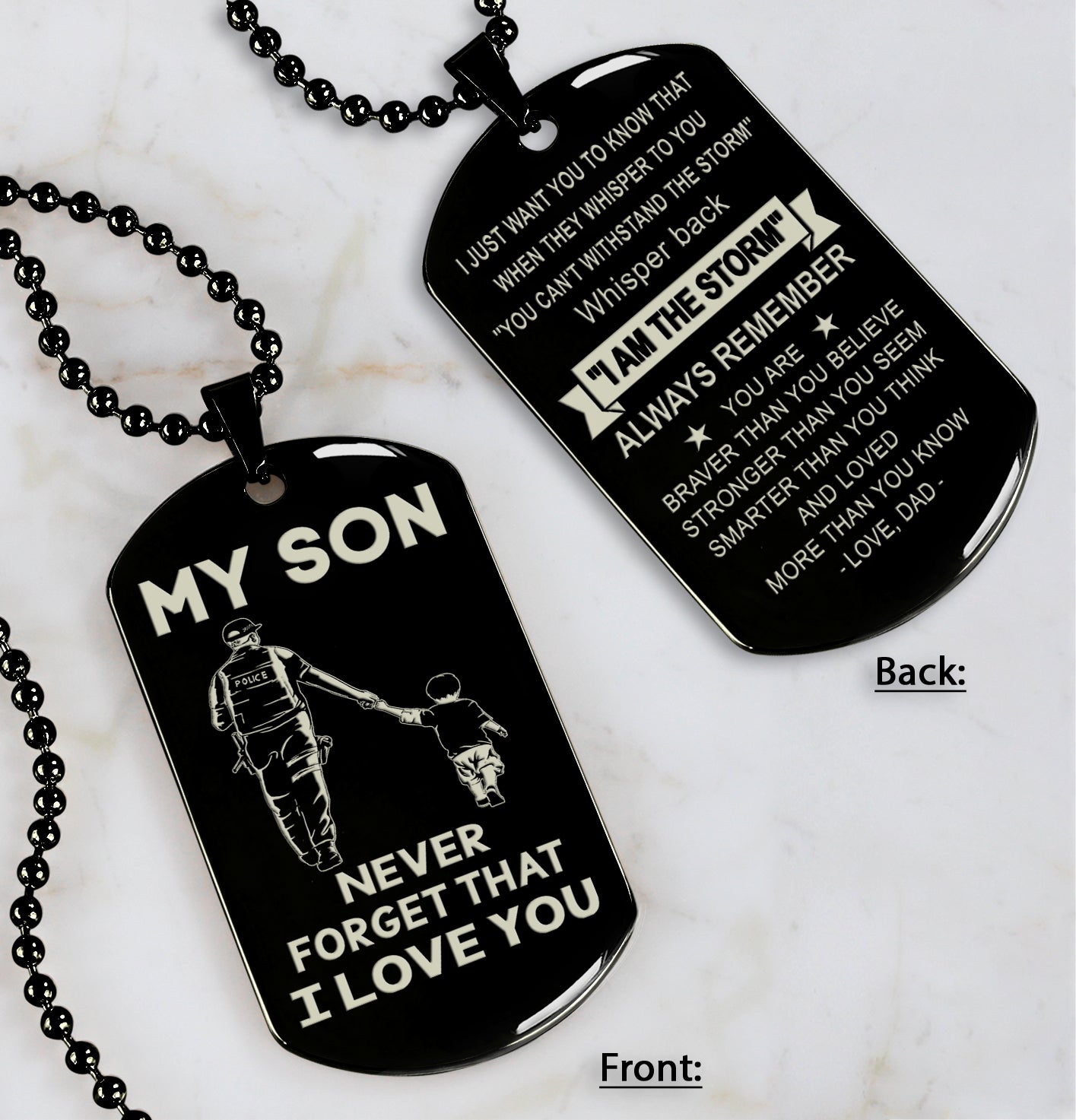 DRB Personalized Double Sided Dog Tag To My Son Never Forget That I Love You - Whisper Back I'm The Storm