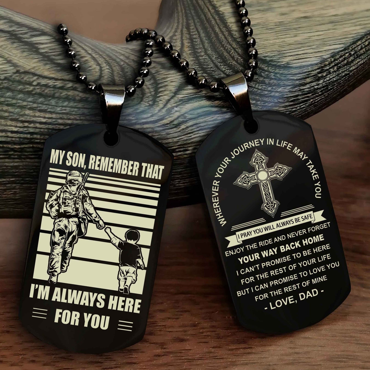 DRB Cross Double Sided Dog Tag My Son Remember That - Gift For Son Enjoy The Ride Never Forget Your Way Back Home
