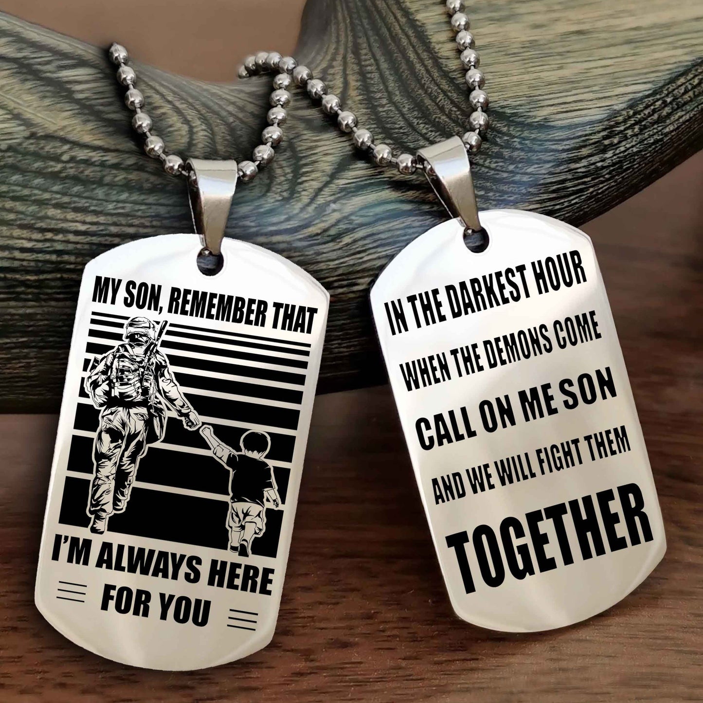 Biker Personalized Double Sided Dog Tag My Son Remember That I Will Always Here Call On Me Son And We Will Fight Them Together