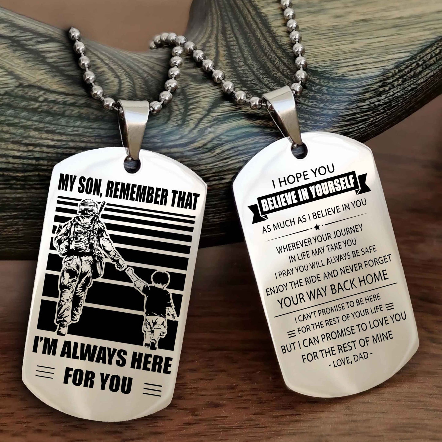 Biker Personalized Double Sided Dog Tag My Son Remember That I Will Always Here Never Forget Your Way Back Home