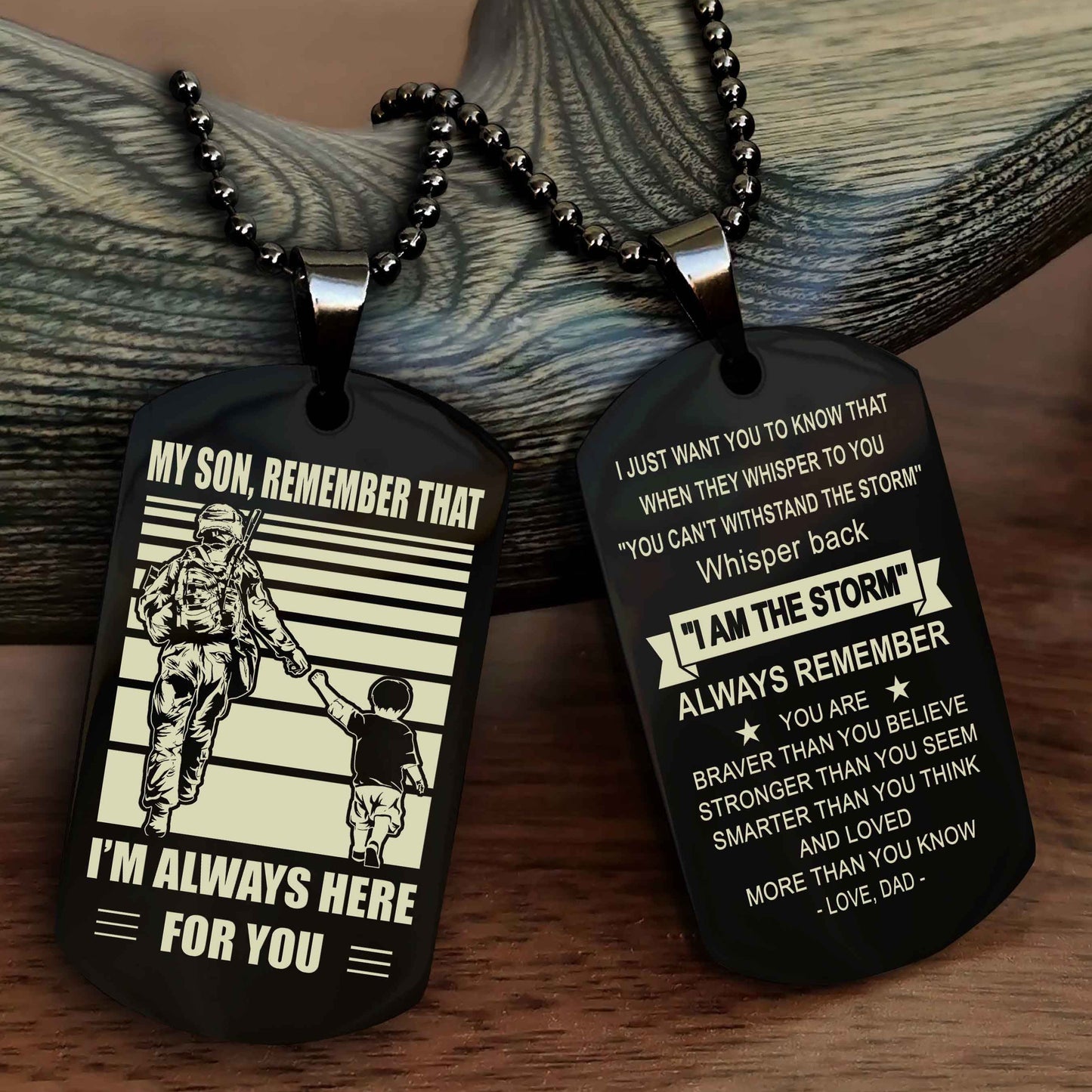 Biker Personalized Double Sided Dog Tag My Son Remember That I Will Always Here Whisper Back I Am The Storm
