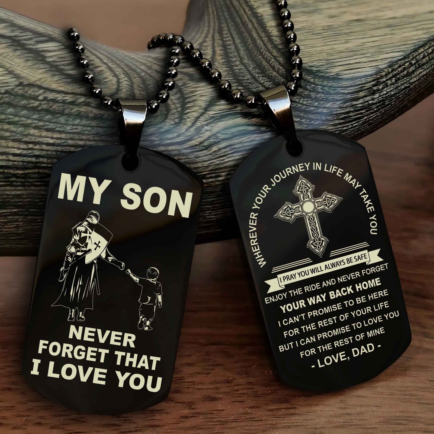 DRB Cross Double Sided Dog Tag To My Son Never Forget That I Love You - Gift For Son Never Forget Your Way Back Home