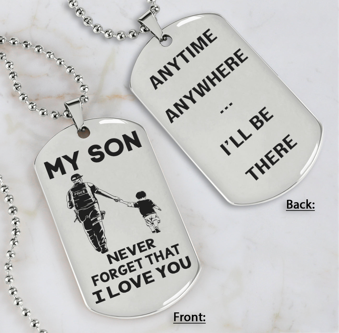 DRB Personalized Double Sided Dog Tag To My Son Never Forget That I Love You - Anytime Anywhere I Will Be There