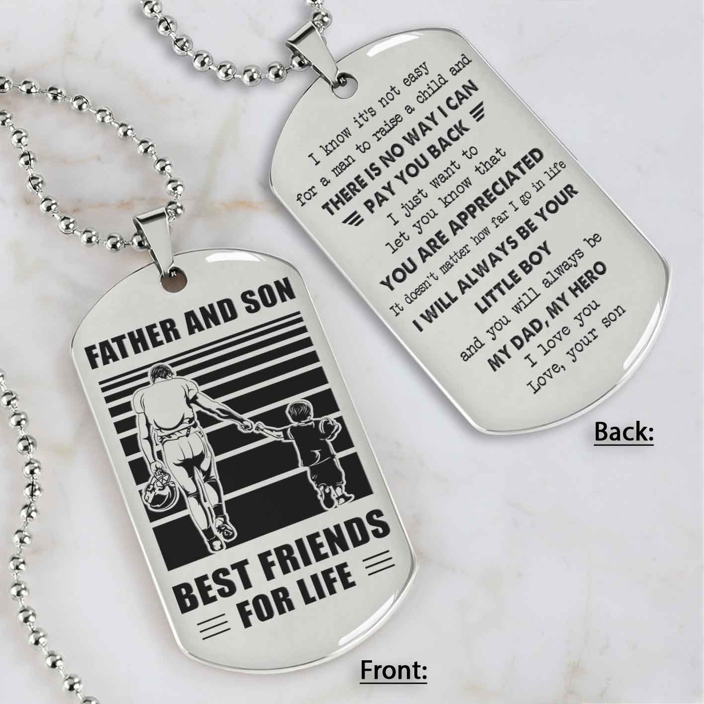 Customized Family Double Side Dog Tag Father And Son Best Friend For Life I Know It's Not Easy - I Will Always Be Your Little Boy Gift From Son To Dad Father's Day Gift