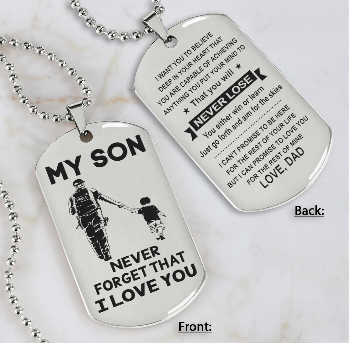 DRB Personalized Double Sided Dog Tag To My Son Never Forget That I Love You - You Will Never Lose You Either Win Or Learn