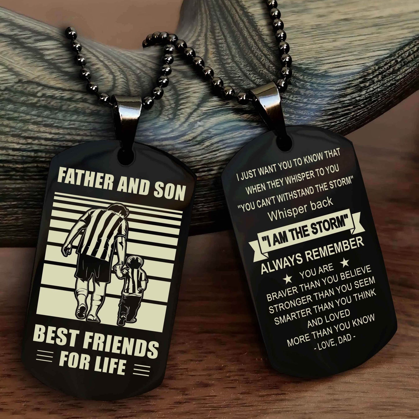 DRB Personalized Double Sided Dog Tag Silver To My Son I Love You - Whisper Back I'm The Storm