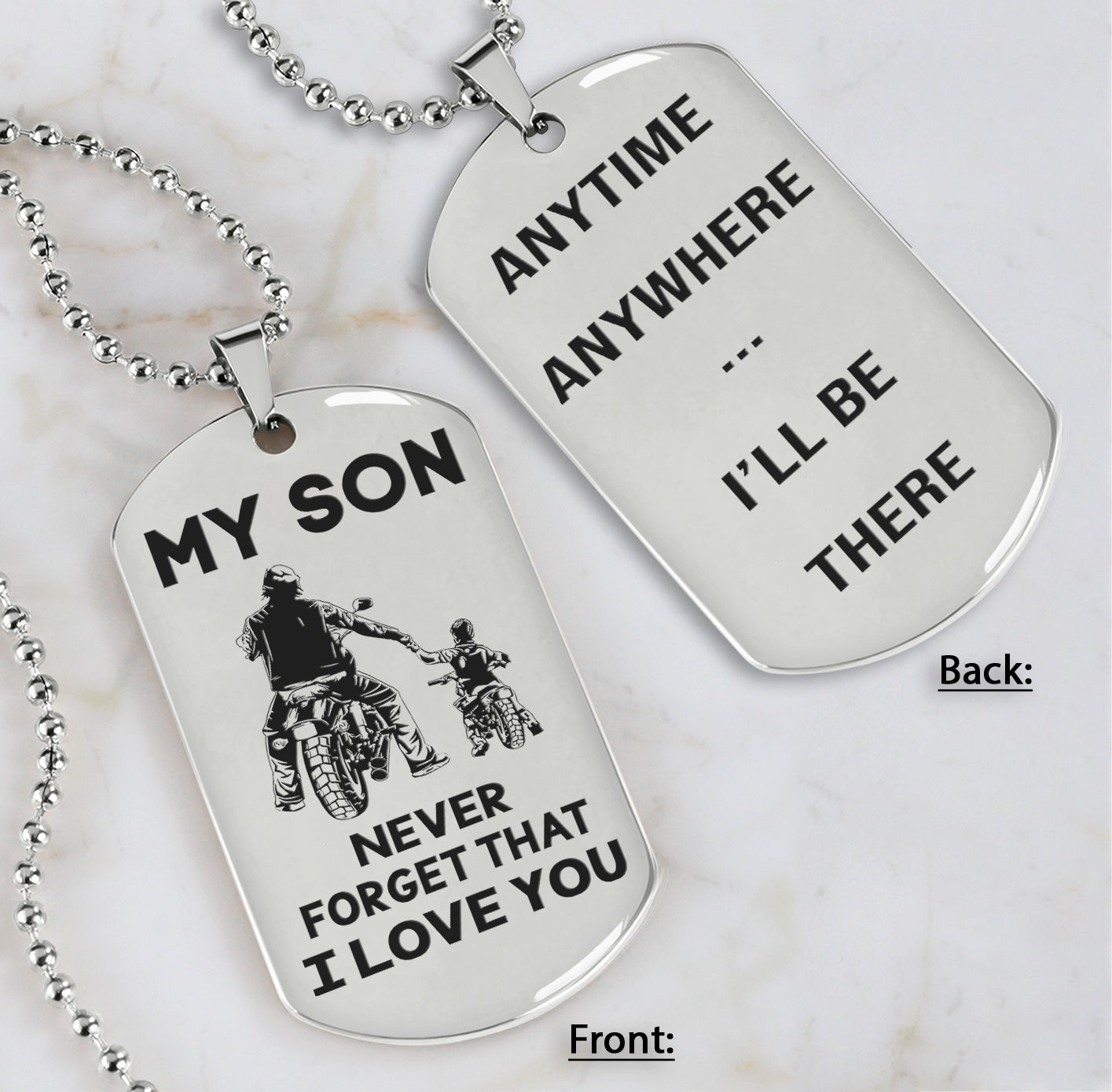 DRB Personalized Double Sided Dog Tag To My Son Never Forget That I Love You - Anytime Anywhere I Will Be There