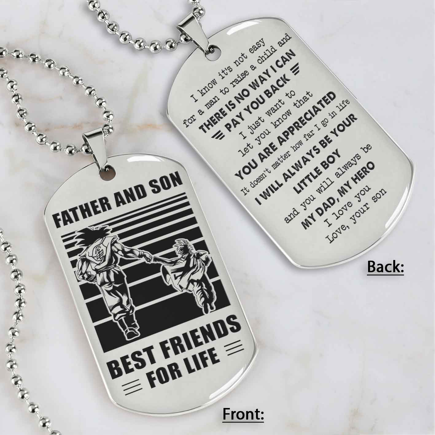 Customized Family Double Side Dog Tag Father And Son Best Friend For Life I Know It's Not Easy - I Will Always Be Your Little Boy Gift From Son To Dad Father's Day Gift
