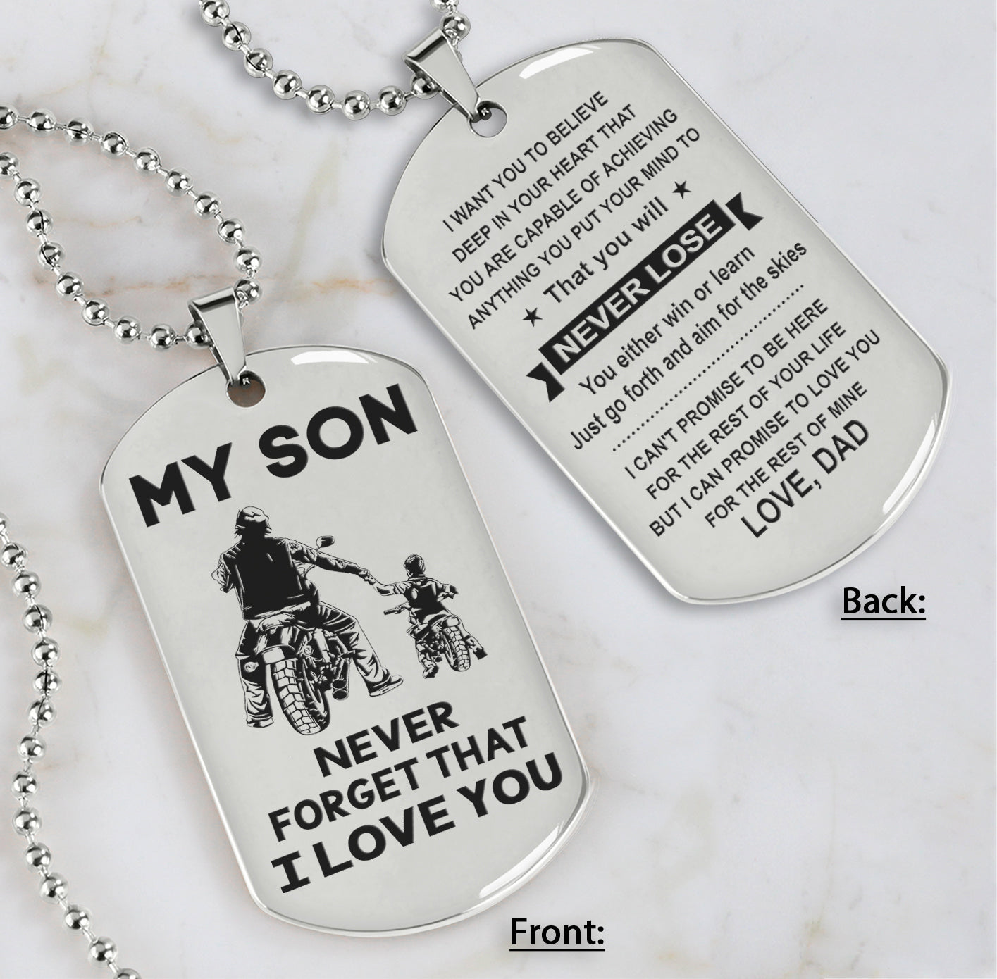 DRB Personalized Double Sided Dog Tag To My Son Never Forget That I Love You - You Will Never Lose You Either Win Or Learn