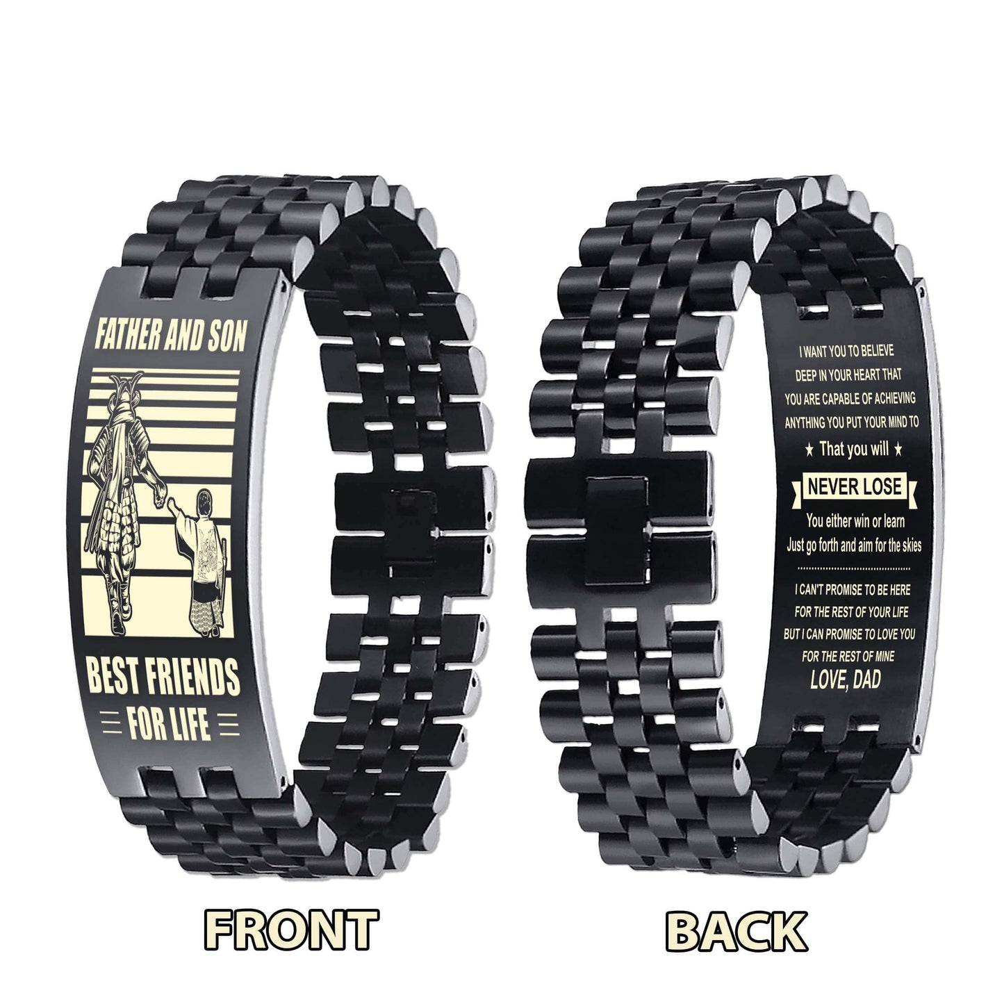 Samurai WBH Personalized Double Sided Bracelet Father And Son Best Friends For Life - Message on the back side