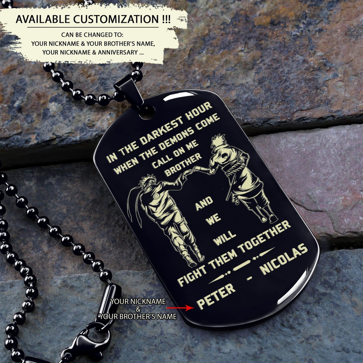DRB new Customizable engraved brother dog tag gift from brother, In the darkest hour, When the demons come call on me brother and we will fight them together