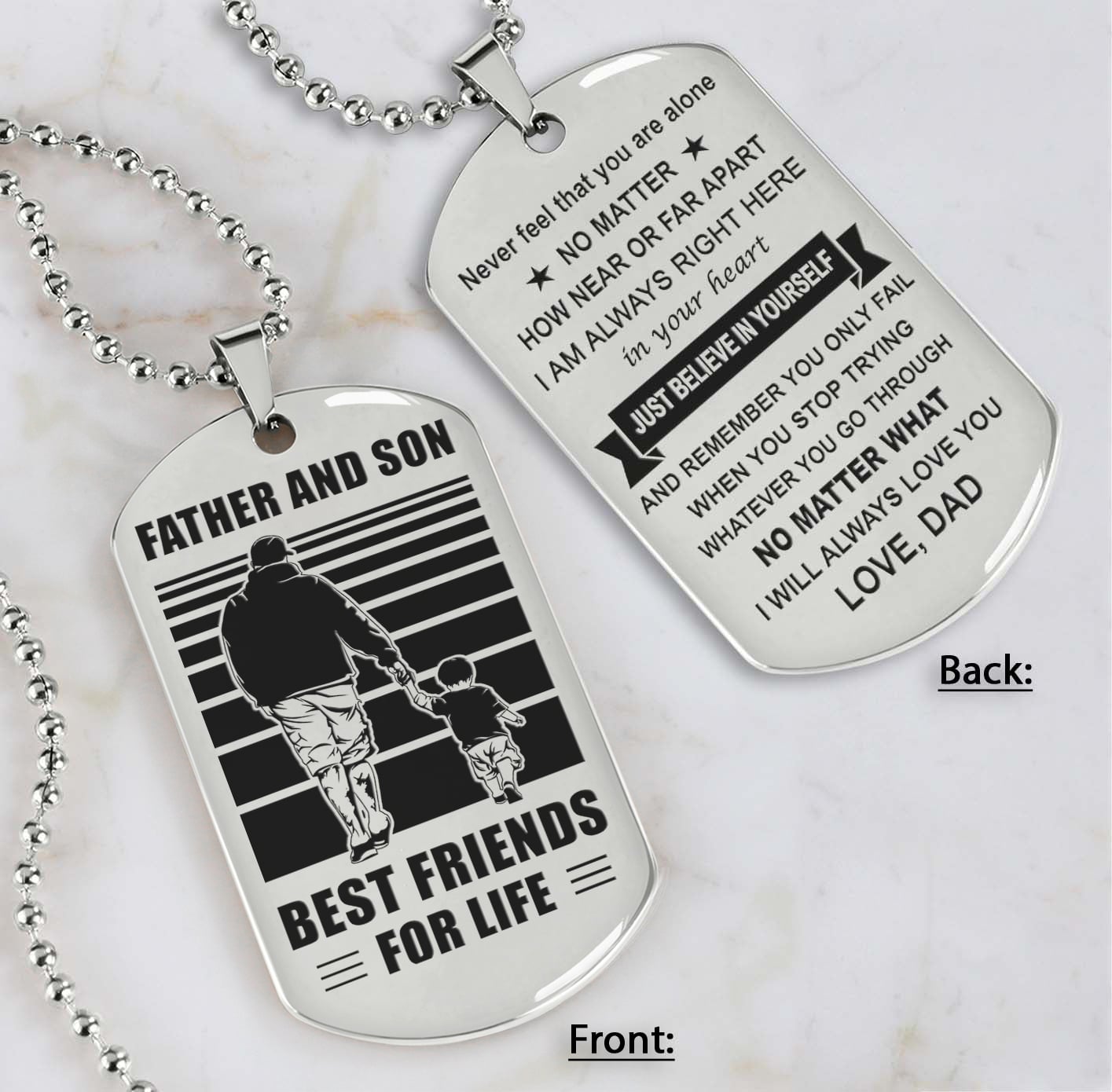 Soldier Silver Version Just Do Your Best - Personalized Double Sided Dog Tag Father And Son Best Friends For Life - Message on the back side