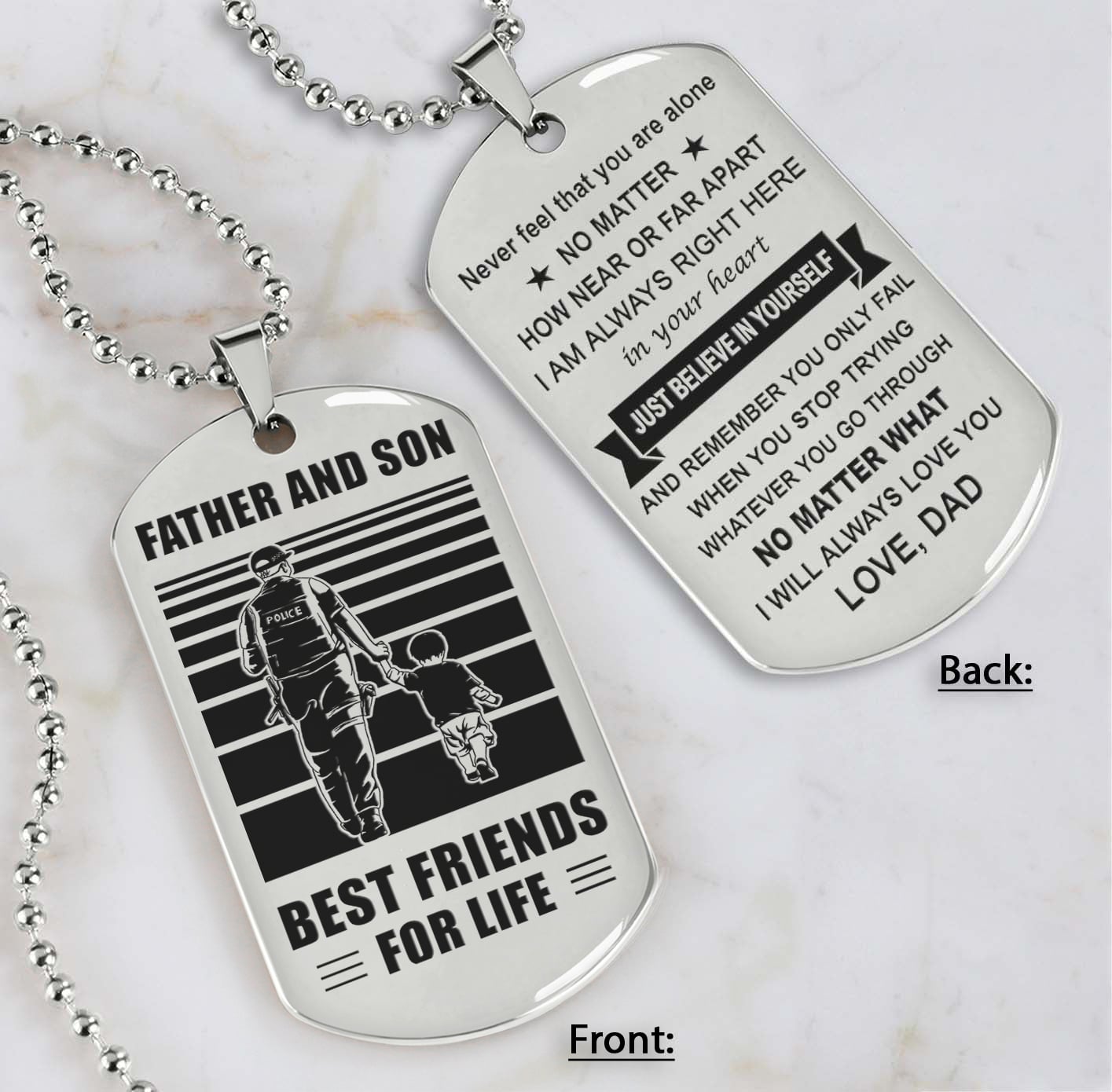 Soldier Silver Version Just Do Your Best - Personalized Double Sided Dog Tag Father And Son Best Friends For Life - Message on the back side