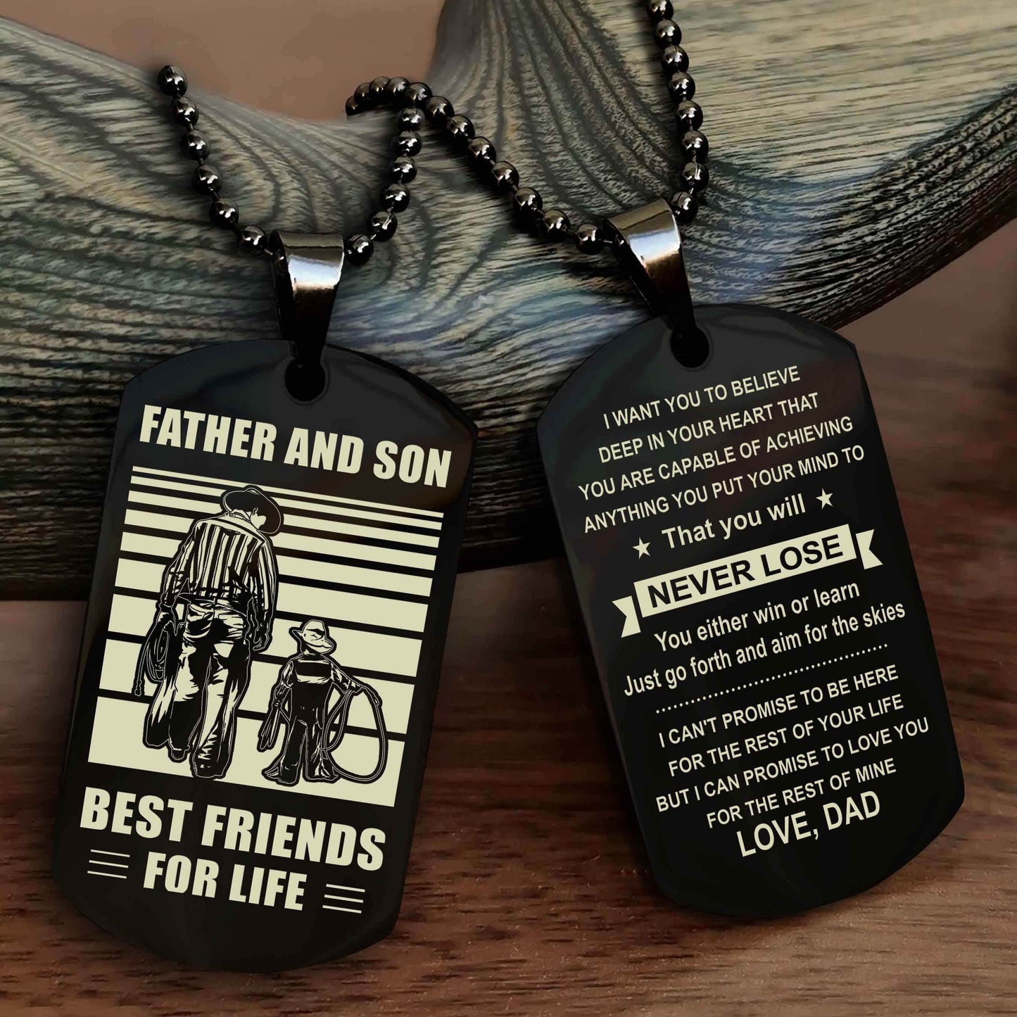DRB Personalized Double Sided Dog Tag Silver To My Son I Love You - You Will Never Lose You Either Win Or Learn From Dad To Son