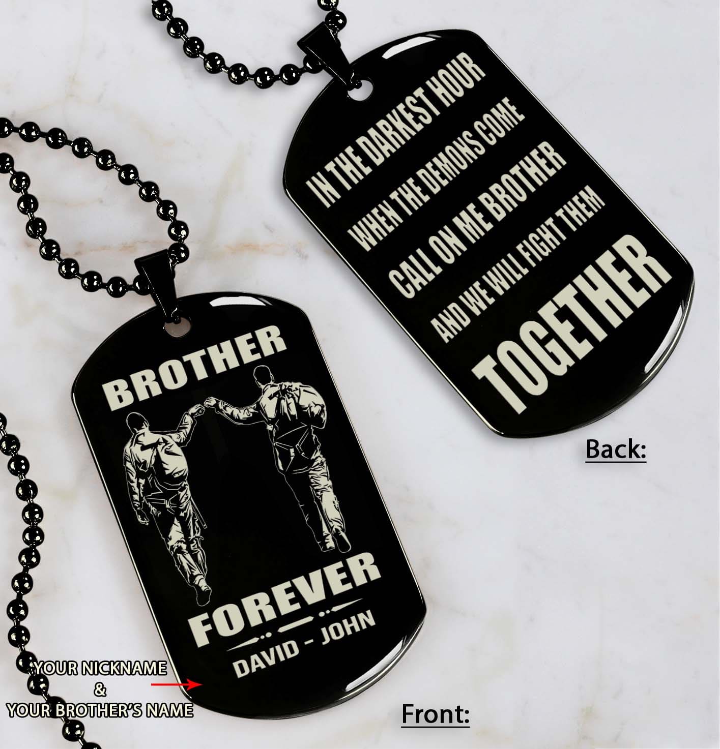 Biker customizable engraved black dog tag double sided gift from brother, brother forever