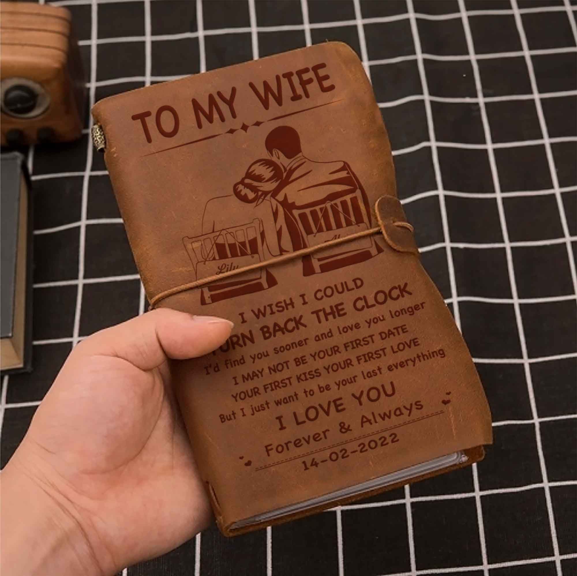 Valentines gifts Vintage Journal Husband to Wife I wish i could turn back the clock I love you forever and always