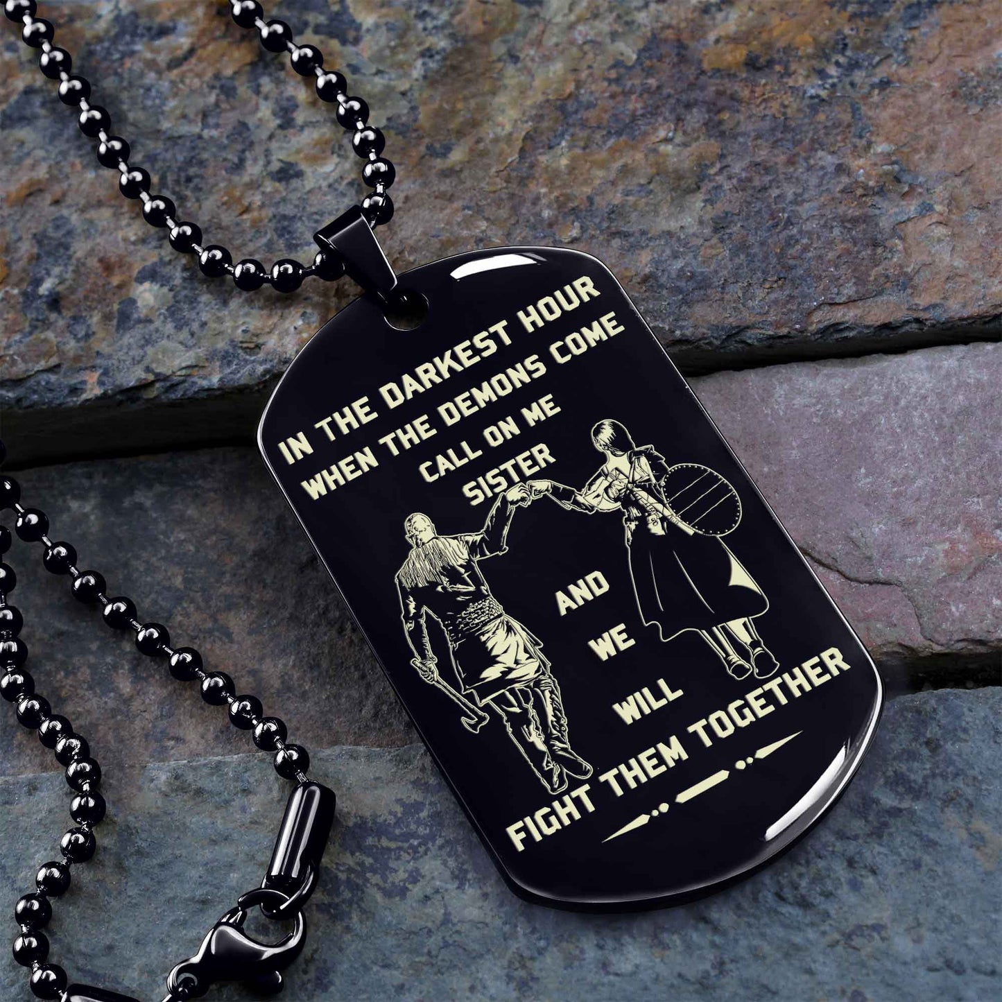 Soldier customizable engraved black dog tag double sided gift from brother, brother forever