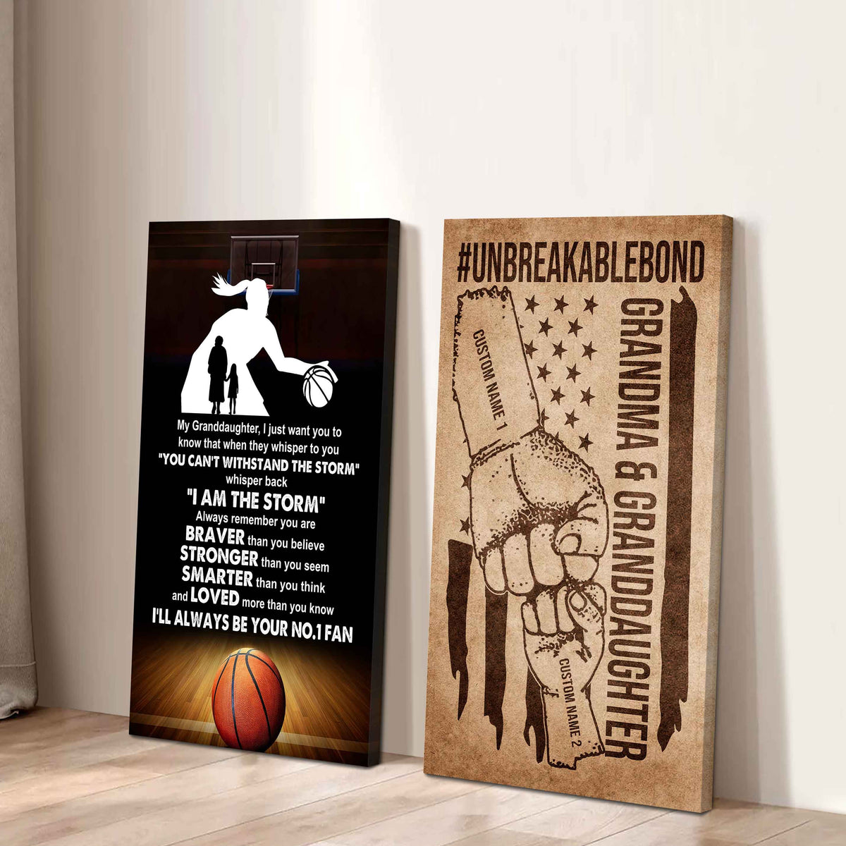 Grandma And Granddaughter UnBreakable Bond - 2 Piece Canvas Wall Art - Whisper Back I'm The Storm