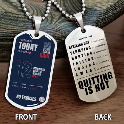 Personalized Double Side Graphic Dog Tag Sport - Quitting Is Not Gift For Your Kid