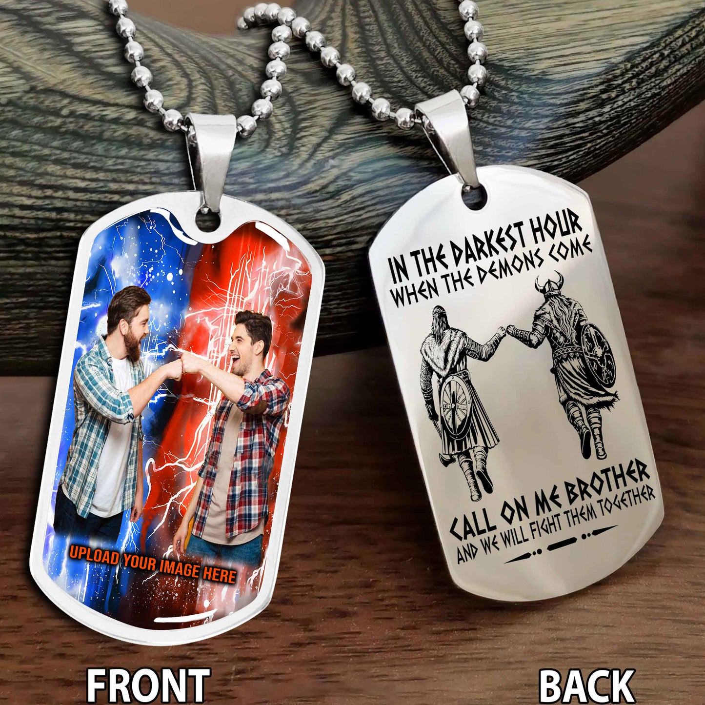 Personalized Viking Double-Sided Graphic Dog Tag for Brother with Photo Upload