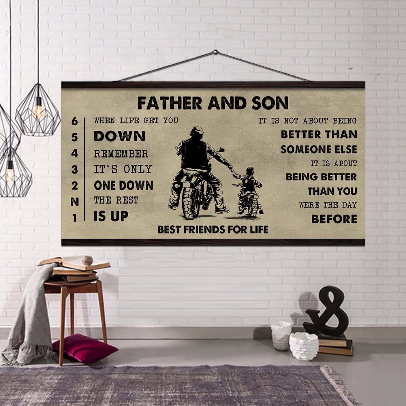 Biker Father And Son Best Friends For Life - Be Strong When You Are Weak Poster Canvas Gift For Son From Father-Photo Upload