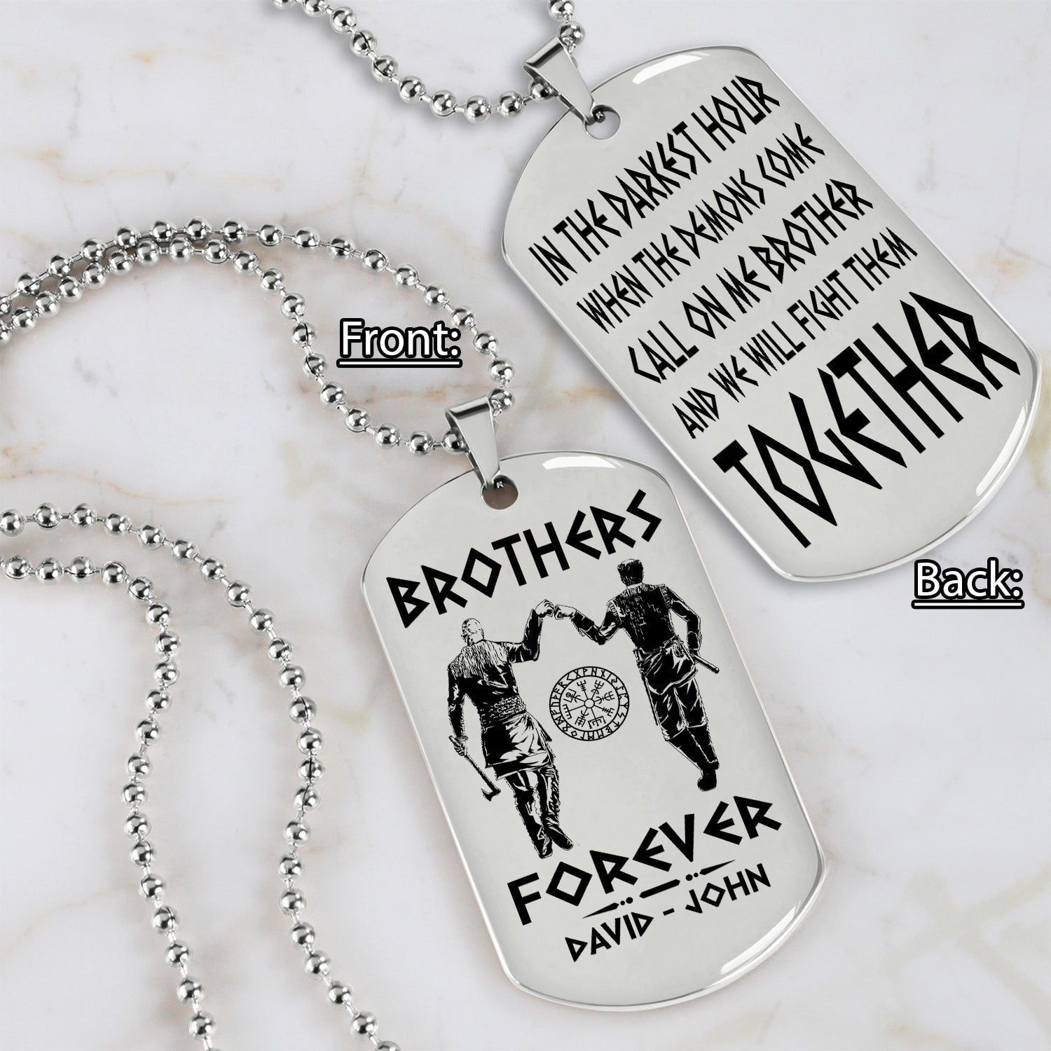 Ver3 Vikings customizable engraved black dog tag double sided gift from brother, brother forever