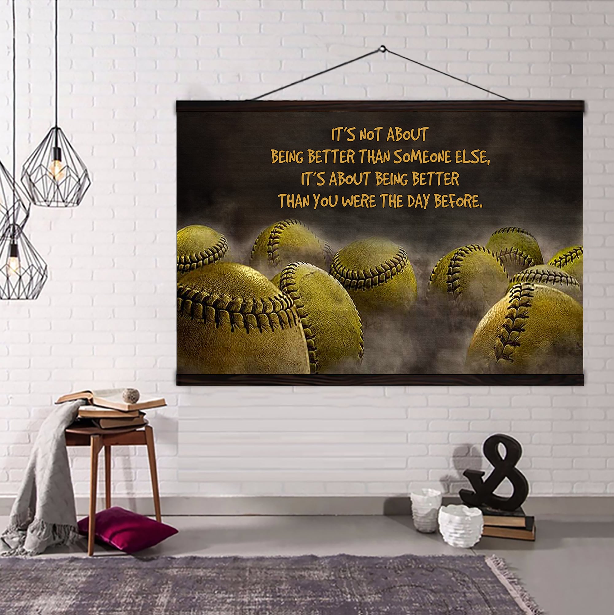 Softball customizable poster canvas - It is not about better than someone else, It is about being better than you were the day before