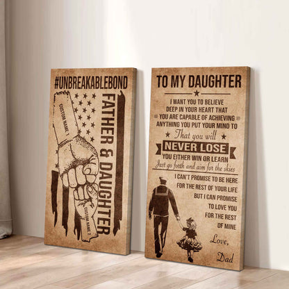 Father And Daughter UnBreakable Bond - 2 Piece Canvas Wall Art Black Floating Frame - You Will Never Lose You Either Win Or Learn Love Dad