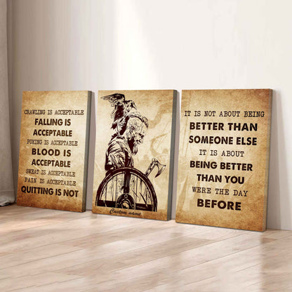 No Quitting – Soldier Warrior Mindset | 3-Piece Motivational Canvas Wall Art
