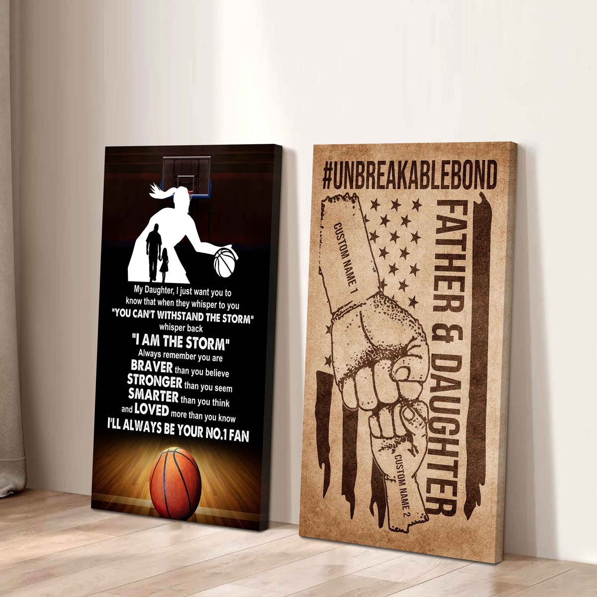 Father And Daughter UnBreakable Bond - 2 Piece Canvas Wall Art - Whisper Back I'm The Storm