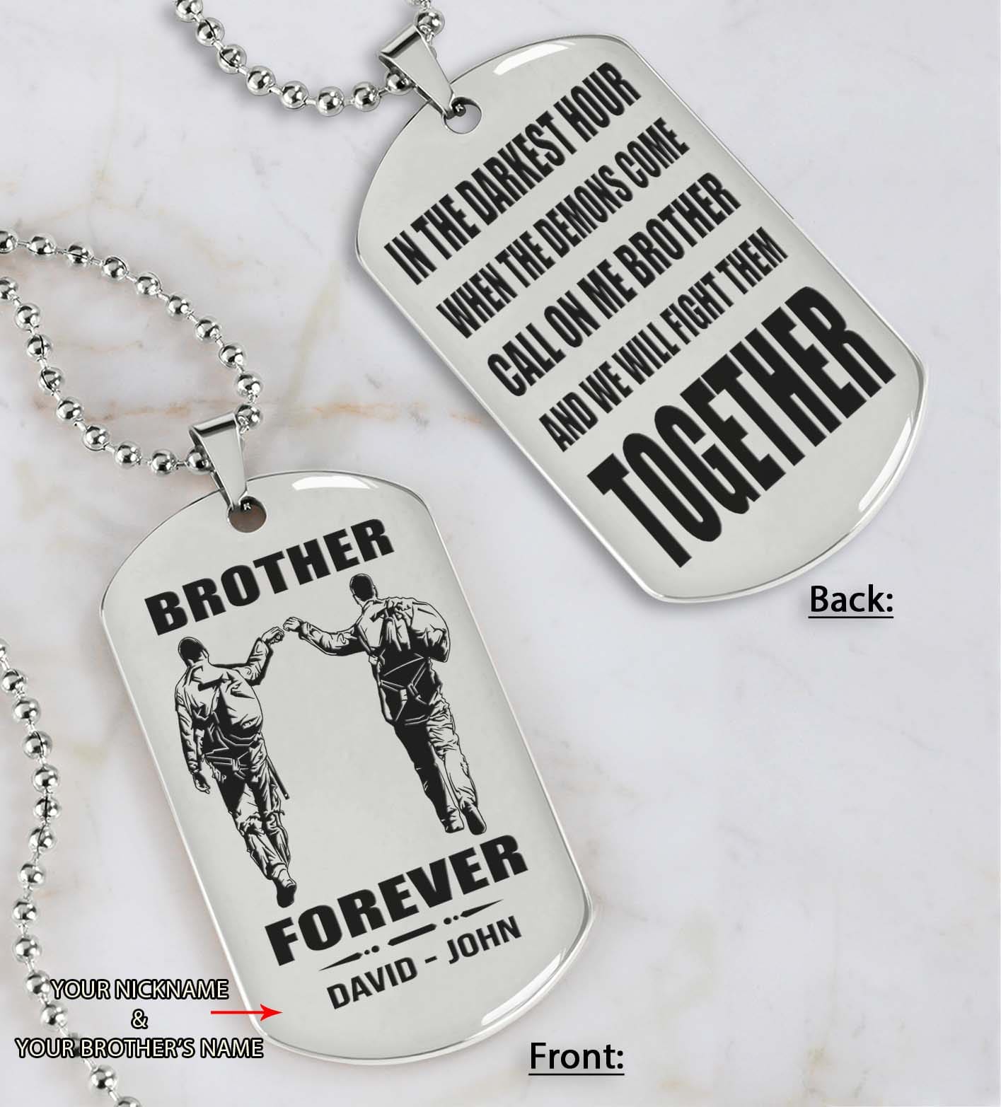 Soldier customizable engraved black dog tag double sided gift from brother, brother forever