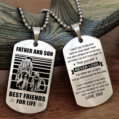 DRB Personalized Double Sided Dog Tag Silver To My Son I Love You - You Will Never Lose You Either Win Or Learn From Dad To Son