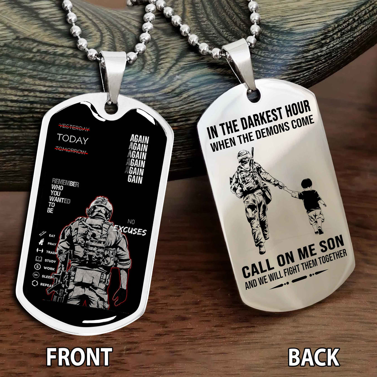 Personalized Double Side Graphic Dog Tag Father And Son - Call On Me Son And We Will Fight Them Together