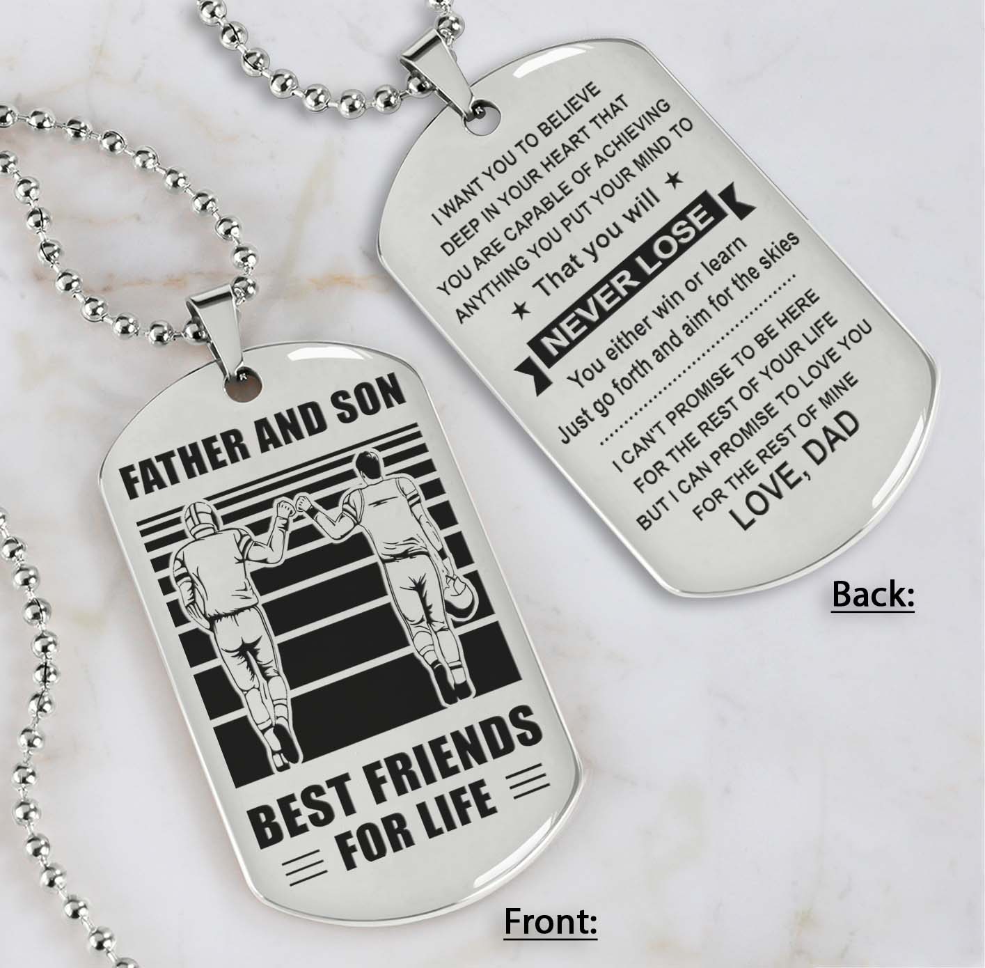 Silver Version Personalized Double Sided Dog Tag Father And Son Best Friends For Life - Message on the back side