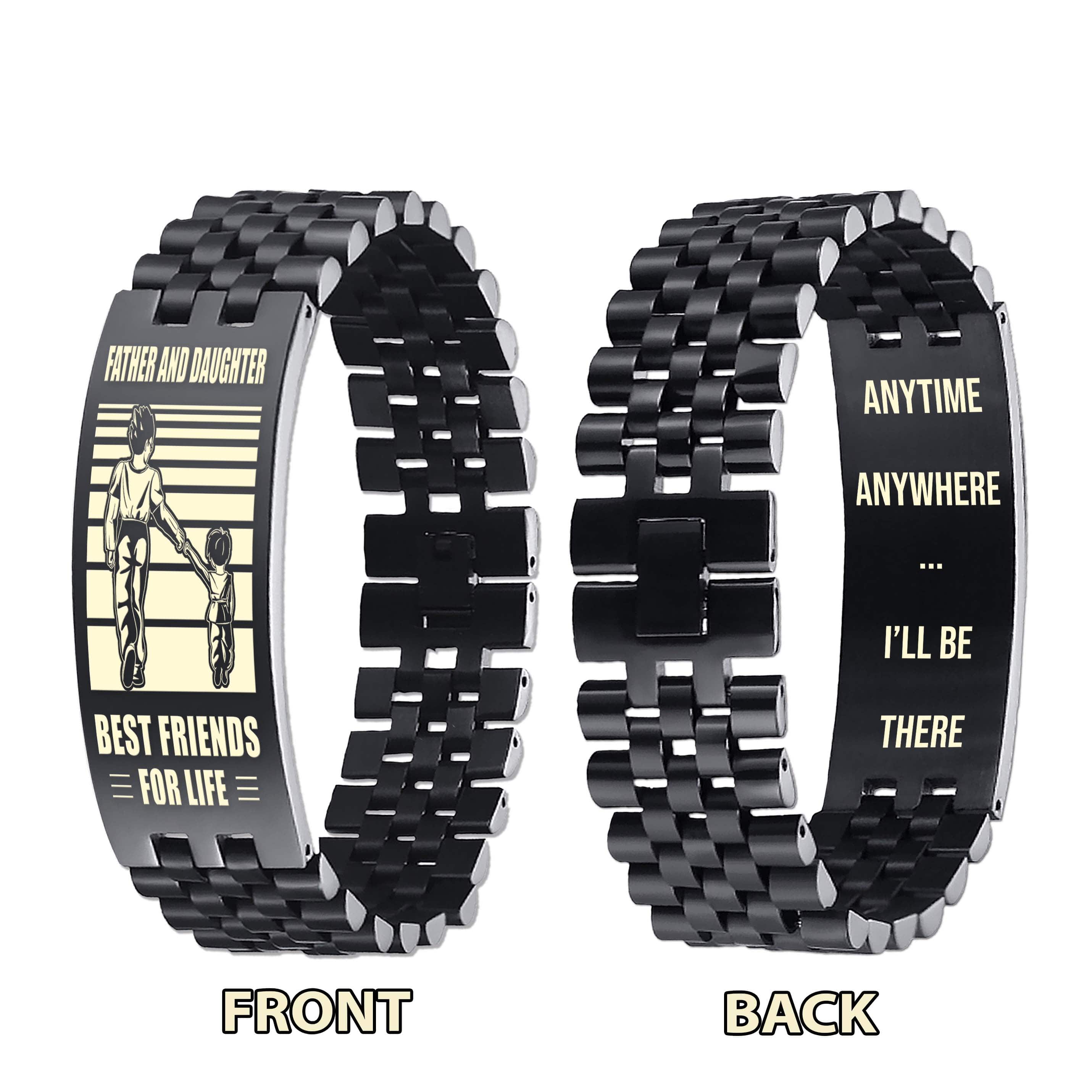 Be Strong Biker Personalized Double Sided Bracelet Father And Son Best Friends For Life - Message on the back side