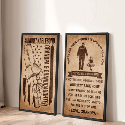 Grandpa And Granddaughter UnBreakable Bond - 2 Piece Canvas Wall Art Black Floating Frame - Never Forget Your Way Back Home