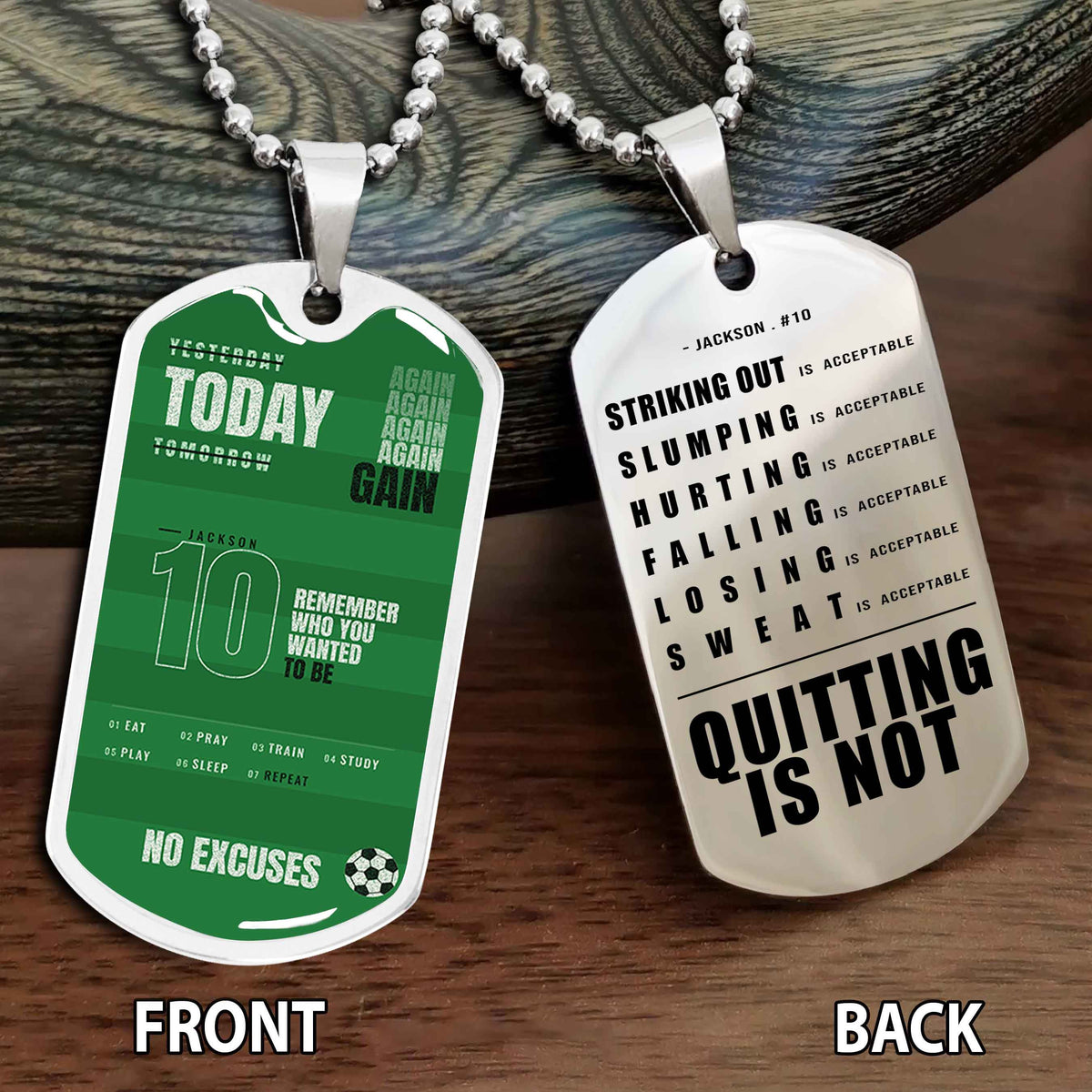 Personalized Double Side Graphic Dog Tag Sport - Quitting Is Not Gift For Your Kid