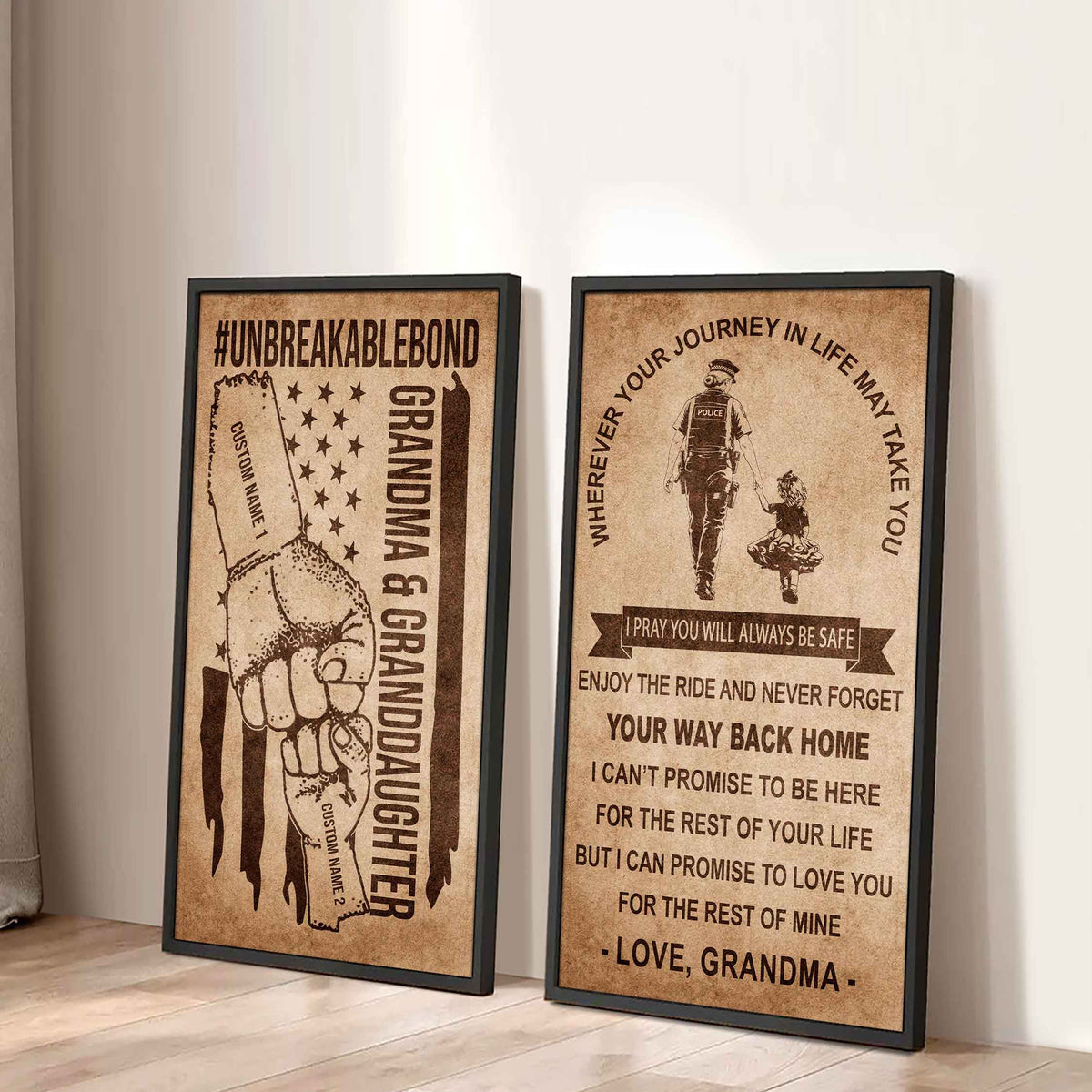 Grandma And Granddaughter UnBreakable Bond - 2 Piece Canvas Wall Art Black Floating Frame - Never Forget Your Way Back Home