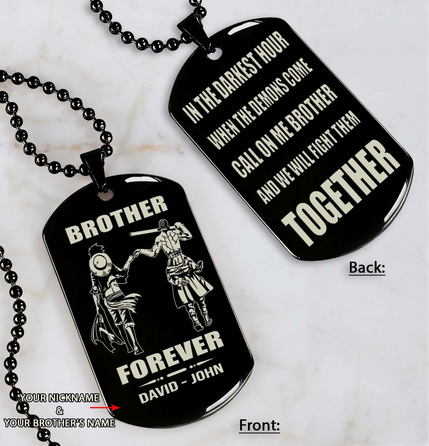 Vikings customizable engraved black dog tag double sided gift from brother, brother forever