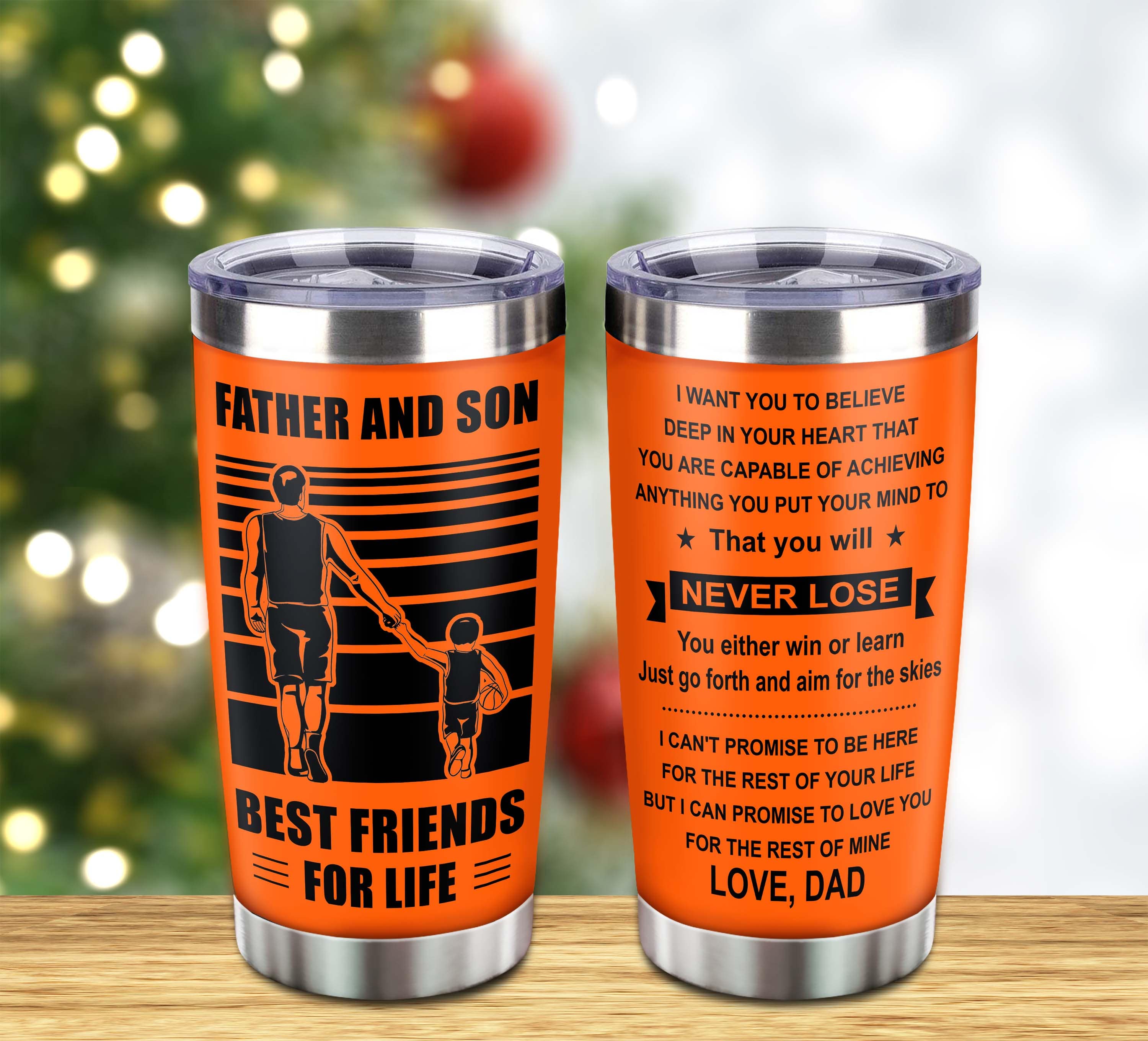 Customizable American Football Tumbler, Gifts From Dad To Son Father And Son Best Friend For Life With Inspriration Message