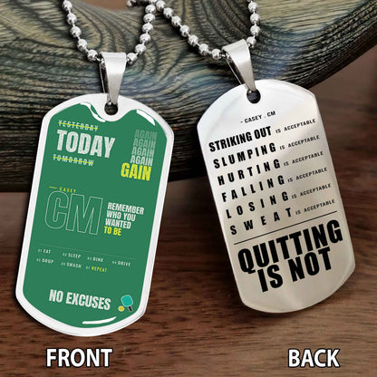Personalized Double Side Graphic Dog Tag Sport - Quitting Is Not Gift For Your Kid