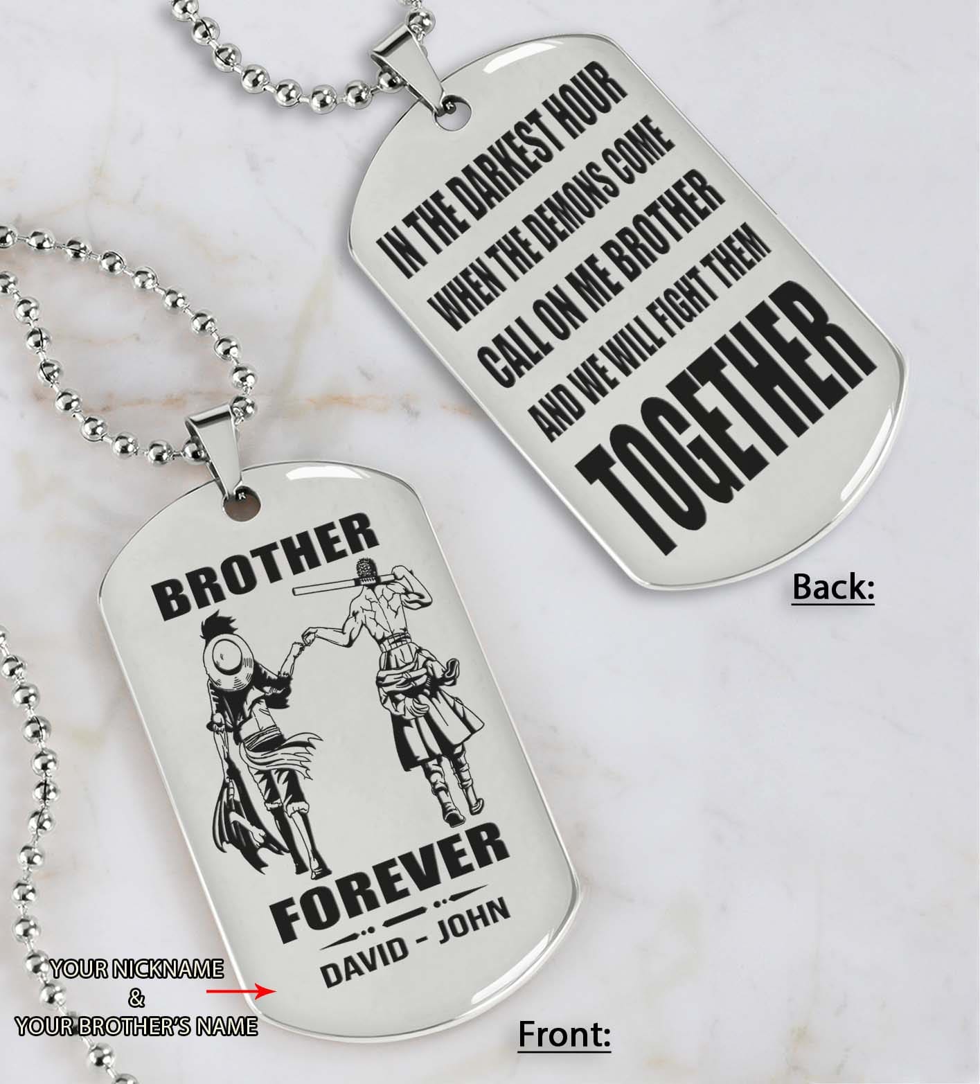 Samurai customizable engraved black dog tag double sided gift from brother, brother forever