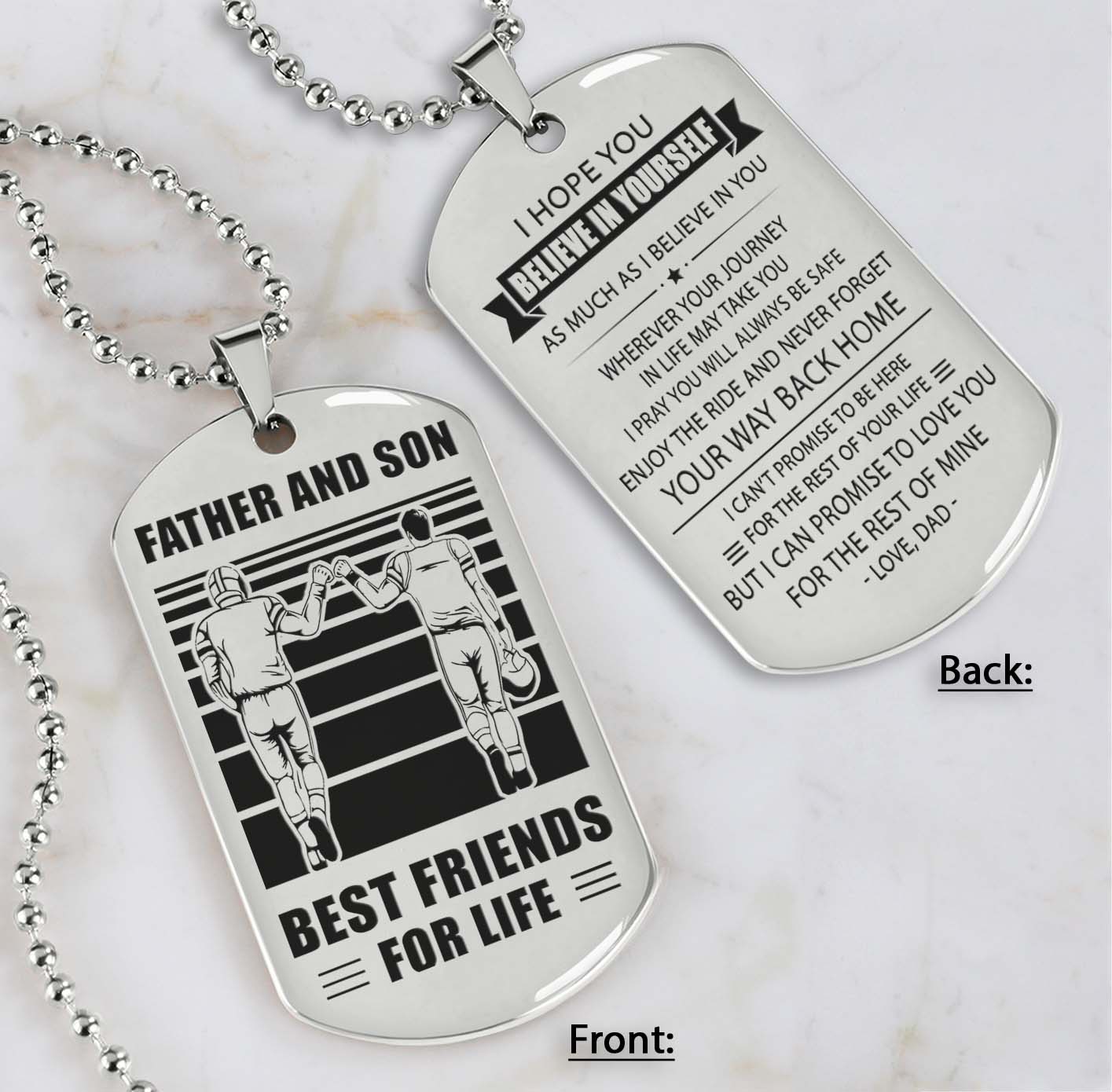 Silver Version Personalized Double Sided Dog Tag Father And Son Best Friends For Life - Message on the back side