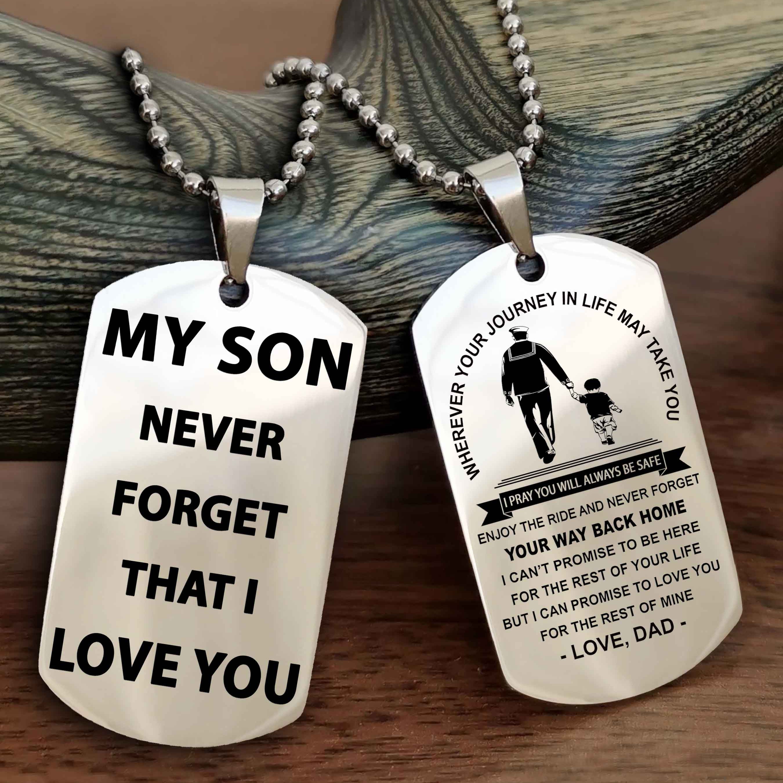 DRB Double Sided Dog Tag To My Son Never Forget That I Love You - Gift For Son Never Forget Your Way Back Home