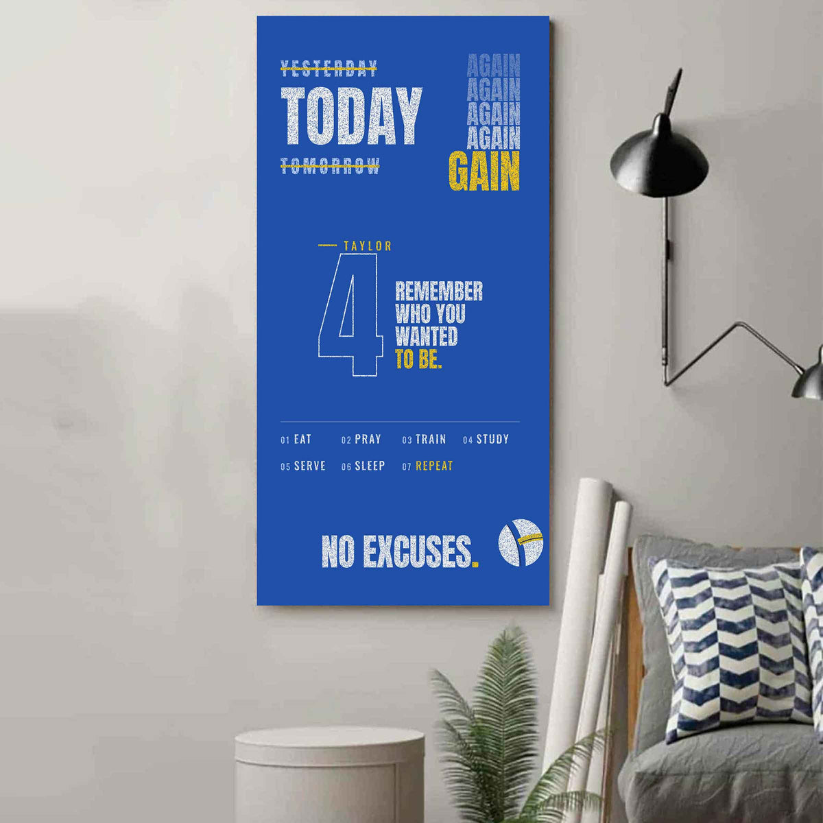 Sport Personalized Poster Canvas Remember Who You Wanted To Be Today Again Again Again Gain