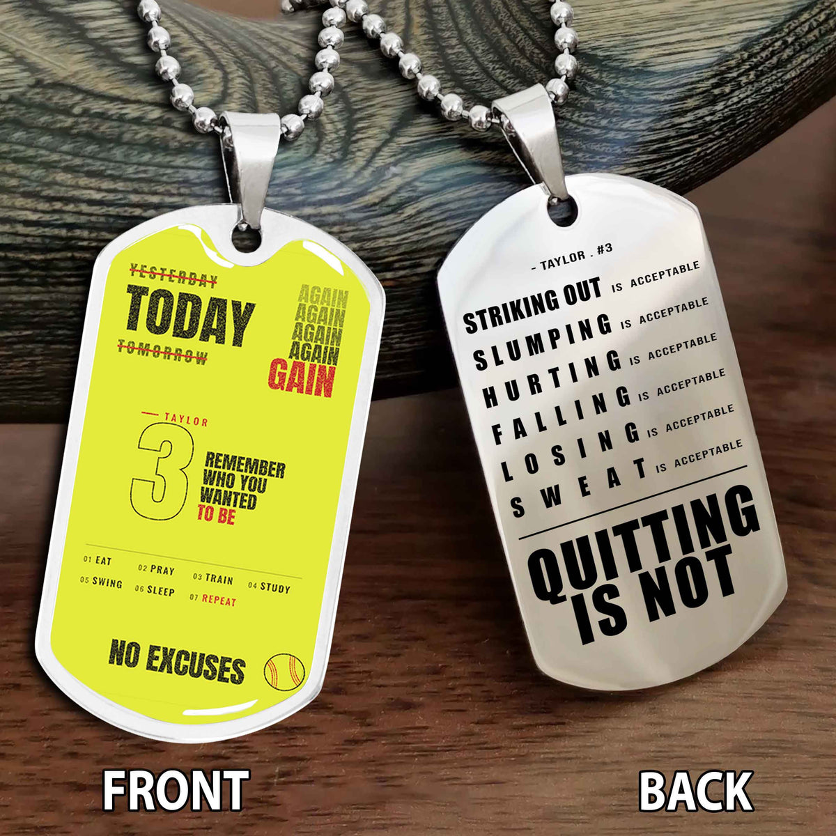Personalized Double Side Graphic Dog Tag Sport - Quitting Is Not Gift For Your Kid