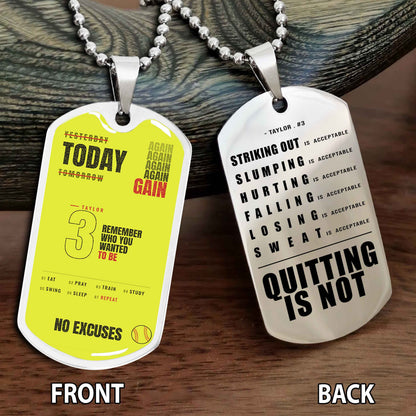 Personalized Double Side Graphic Dog Tag Sport - Quitting Is Not Gift For Your Kid